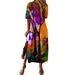 Sexy Dance Short Sleeve T Shirt Dress for Women Printed Maxi Dress Ladies Holiday Party Split Tunic Dresses Casual Loose Kaftan Dresses Side Split Hem Dress Orange XL(US 14-16)