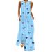 Cotonie Women Vintage Daily Casual Sleeveless Striped Butterfly Printed Summer Dress