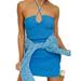 Women Halter Neck Crisscross Mini Dress Y2K Cutout Lace Up Bodycon Dress Tropical Dresses