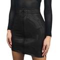 Xingqing Women High Waist PU Leather Mini Skirt Short Sexy Skirt Bodycon Pencil Skirts