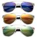 3 Pack Metal Oval Frame Dual Bridge Fashion Sunglasses for Men for Women, Flash Mirror