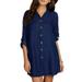 Womens Mini Dresses Sundresses Plus Size Denim T-Shirts Dress Collared Buttons