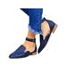 LUXUR Women Pumps Square Heels Flat Mule Fashion Sandals Pointed Toe Ankle Strap Shoes