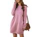 Autumn Winter Long Sleeve Pocket Shirt Dress for Women Casual Solid Color Pullover Sweatshirt Ladies Stylish Crew Neck Long Tunic Blouse Dress