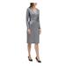TOMMY HILFIGER Womens Silver 3/4 Sleeve V Neck Below The Knee Party Dress Size 14