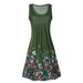 Avamo Womens Summer Casual Midi Dress Ladies Holiday Sleeveless Floral Printed T Shirt Dress Ladies Casual Loose Tank Dress Sleeveless Summer Beach Tunic Sundress Plus Size