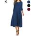 Sixtyshades 3/4 Sleeve Fall Dresses A-Line and Flare Midi Skirt Casual Loose Plain Dresses (XL, Nary Blue)
