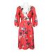 Adrianna Papell V-Neck 3/4 Sleeve Zipper Back Floral Print Twill Dress-RED IVORY MULTI