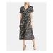 RALPH LAUREN Womens Black Floral Short Sleeve V Neck Midi Sheath Wear To Work Dress Size 0