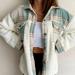 Follure Fashion Women Lapel Plaid Patchwork Warm Jackets Buttons Cardigan Plush Coat