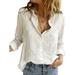 Classic Fashion Women Long Sleeve V Neck Baggy Loose Cotton Tops T Shirts Plus Size Ladies Thin Button Linen Long Sleeve Tunic Blouse Loose Slim Fit OL Office Work Tee Tops Shirt