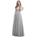 Ever-Pretty V-Neck Ruffle Sleeves Formal Evening Dresses for Women 00857 Gray US12