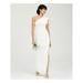 ADRIANNA PAPELL Womens Ivory Ruffled Slitted Cap Sleeve Asymmetrical Neckline Maxi Sheath Formal Dress Size 8
