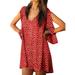 Plus Szie S-5XL Women's V Neck Polka Dot Off Shoulder Long Sleeve Dress Loose Baggy Swing Shirt Mini Dress Boho Sundress