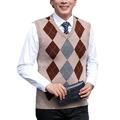 Avamo Oversize Men's Retro Vintage Knitted Sweater Vest Male V-Neck Tartan Slipover Jumper Outwear Coat