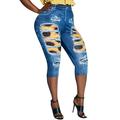 Newonne Women's Plus Size 3D Denim Floral Print High Waist Leggings