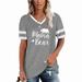 Women's Mama Bear Printed Color Contrast Patchwork V-neck Short-Sleeved T-shirt