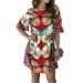 Summer Womens Casual Short Sleeve Dress Ladies Sexy Off Shoulder Backless Floral Print Sundress Sexy Backless Bandage Party Beach Dress
