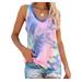 Plus Size Casual Loose Sleeveless Tank Top for Women Summer Gradient Print Holiday Beach Baggy Casual High Low Sleeveless Tie-Dye Print Tunic Top Blouse Shirt For Women