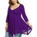 UKAP Women Plus Size Crew-Neck Tunic Top Loose T Shirt Dresses Lady 3/4 Sleeve Pleated Lace Dress loose Fit Beach Club Party Sundress