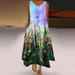 New Women's Summer Vintage Long Dress Floral Print Sleeveless Tank Dresses Crewneck Casual Loose Party Maxi Dress