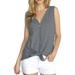 Womens Sleeveless Waffle Knit Tunic Blouse Tie Knot Henley Tops Loose Fitting Bat Wing Plain Shirts