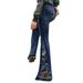 Spftem Lady High Waisted Stretch Slim Pants Embroidery Boot Cut Pant Length Jeans