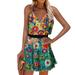 Sexy Dance Strappy Cami Dress for Trendy Lady Sleeveless Camisole Floral Print Sexy Sling Dress Womens V-Neck Backless Printed Sundress Green XL(US 14-16)