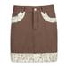 Binpure Women's Mini Denim Skirt, High Waist Solid Color, Leopard Faux Fur Trim