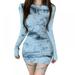 Women's Casual Fashion Tie-Dyed T-Shirt Dress with Drawstring Sexy Long Sleeves O Neck Bodycon Y2k E-Girl Mini Dress