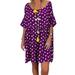 Jocestyle Women Star Print Dress Round Neck Short Sleeve Loose Dailywear (Purple 2XL)