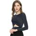 Allegra K Women's Long Sleeve Cut Out Front Glitter Cross Crop Tops