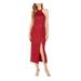 ADRIANNA PAPELL Womens Red Beaded Sleeveless Halter Midi Sheath Evening Dress Size 6