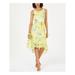 JESSICA HOWARD Womens Yellow Floral Sleeveless Jewel Neck Knee Length Hi-Lo Evening Dress Size 8