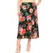 Women's Floral Print A-line Mid-Length Banded Waist Bottom Plus Size Skirt Floral Black XL