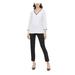 CALVIN KLEIN Womens White Color Block Long Sleeve V Neck Blouse Top Size S