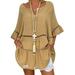 Sexy Dance Women's Casual Loose Kaftan Tunic Ladies Solid Color Full Front Buttons Blouse Flared Cuff Frill T Shirt Tops Oversize 5XL