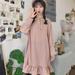 ZEROFEEL Ladies Pastoral Style Cute Plaid Dress Autumn Winter Korean Retro Style Long-Sleeved Mid-Length Dress