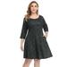 HDE Plus Size A Line Dress With Pockets 3/4 Sleeve Fit and Flare Skater Dresses (Thousand Cats, 2X)