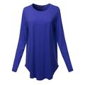 A2Y Women's Premium Solid Long Sleeve Round Hem Crew Neck Top Shirt Denim Blue 2XL