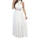 Merqwadd Crochet Lace Dress High Waist Pleated Maxi Dress Wedding Party Dress