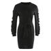 Binpure WomenÂ´s Fall Mini Dress Casual Ruched Long Sleeve Crew Neck Plain Short Dress with Belt