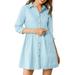 Allegra K Women's 3/4 Sleeve Button Front Flare Mini Shirt Dress