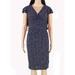 RALPH LAUREN Womens Navy Cap Sleeve V Neck Knee Length Fit + Flare Wear To Work Dress Size: 0