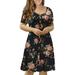 Sexy Dance Plus Size Women Floral Printed Button Tie Short Sleeves Midi Long Dress Boho Casual Loose Swing Sundress Size L-4XL