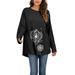 Womens Long Sleeve Dandelion Longline T Shirt Crew Neck Casual Loose Tunic Shirts Tops Black M