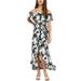 Women's Off The Shoulder Maxi Dress Long Sleeve Floral Ruffle Party Side Split Beach Dresses with Pockets