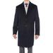 Luciano Natazzi Men's Cashmere Wool Overcoat Knee Length Trench Coat Topcoat Navy Blue