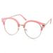 Womens Trendy Round Cat Eye Metal Clear Pink Glasses