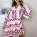 Women Casual Leopard Print V-neck Flared Sleeve Shirt Dress